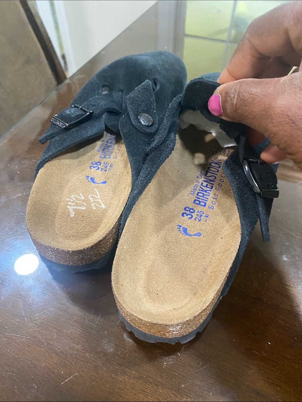 Birkenstock Black Suede Clog Sandals with Buckle